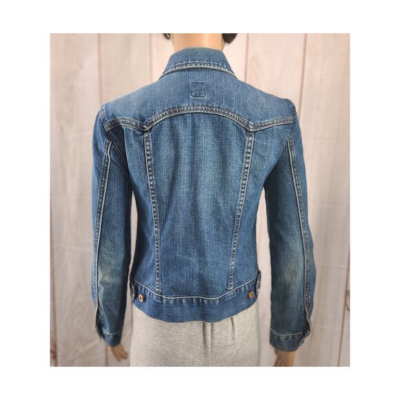 Vintage GAP Women XS Distressed Blue Denim Cotton Jean Jacket Brass Buttons - Picture 5 of 8